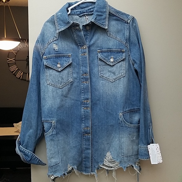 NWT Free People Moonchild Cotton Denim Shirt Jacke - Picture 3 of 5